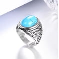 thumbnail image 2 of PAURO Men's Stainless Steel Personalized Retro Oval Agate Blue Gemstone Rings Punk Biker Ring Silver Size 9, 2 of 5
