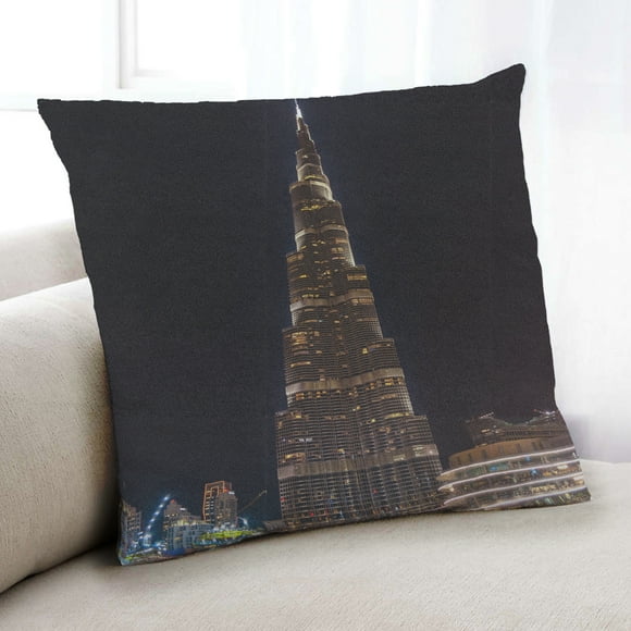 Ahgly Company Sites Burj Khalifa Coussin Décoratif d'Intérieur, 18 Po X 18 Po