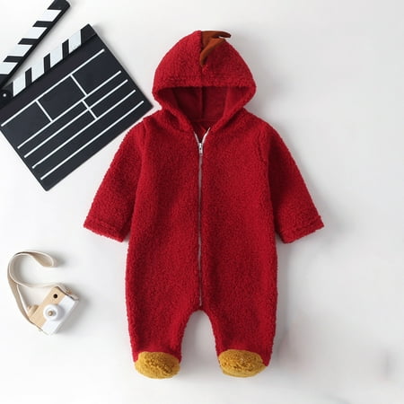 

KONBECA Baby Boys Girls Rompers Infants Pure Cotton Coverall Toddler Baby Boys Girls Bodysuit Dinosaur Coral Fleece Keep Warm Thick Solid Color Wrap Foot Jumpsuit Romper Outfits (0-12 Months)