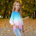 thumbnail image 3 of Drmagiyhm Sky Blue 3/4 Shirts for Girls Size 10-12 Cute Crewneck Shirt Floral Print T-Shirt Casual Fashion Kids Fall Winter Tops 9-10 Years, 3 of 3