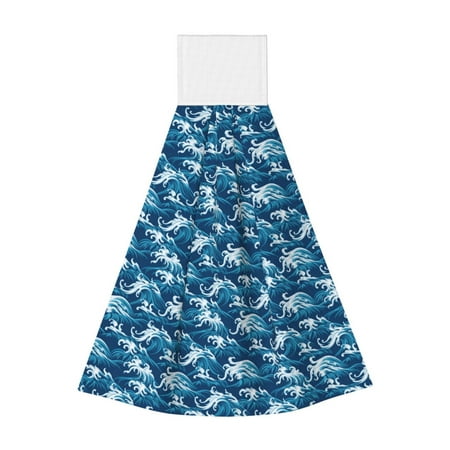 

Jgfou Sea Water Wave Print Coral Fleece Microfiber Hanging Hand Towel Soft Premium Dishcloths Multi-Purpose Dust and Stain Removal Cleaning Supplies