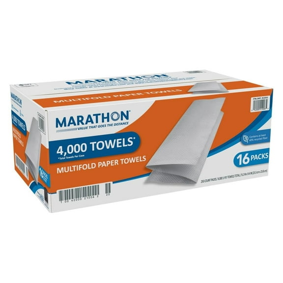 Marathon Multifold Paper Towels, 4000 CT, 1-Ply, White