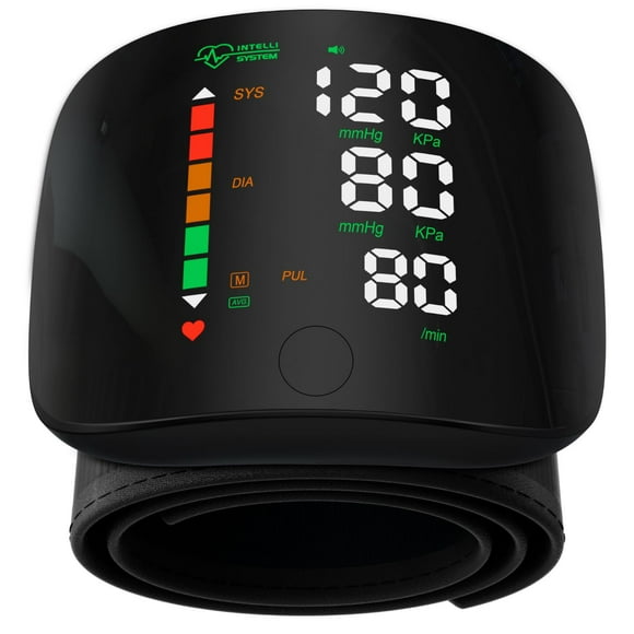Tensiómetro de muñeca Double Love con pantalla LED y pantalla táctil, memoria de lectura de 99x2, y estuche de transporte (negro)