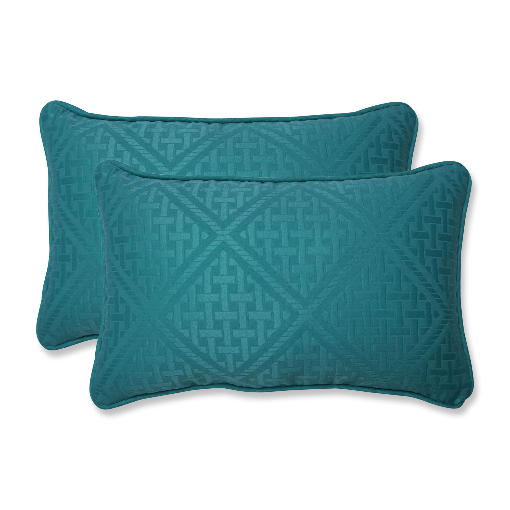 Set of 2 Pine Green Geometric Outdoor Patio Rectangular Throw Pillows