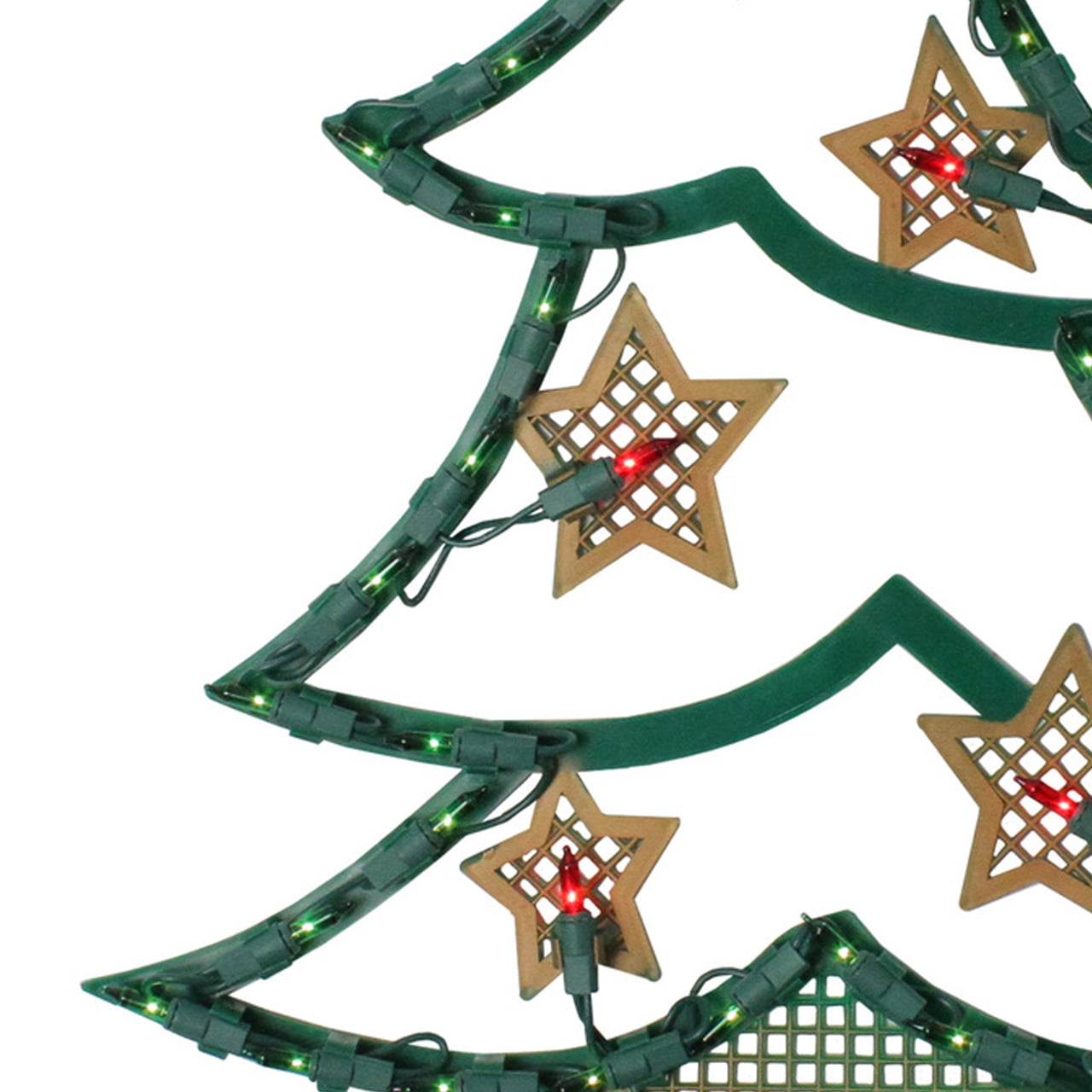 Northlight 17.75 Lighted Green and Gold Christmas Tree with Stars Outdoor  Window Silhouette 