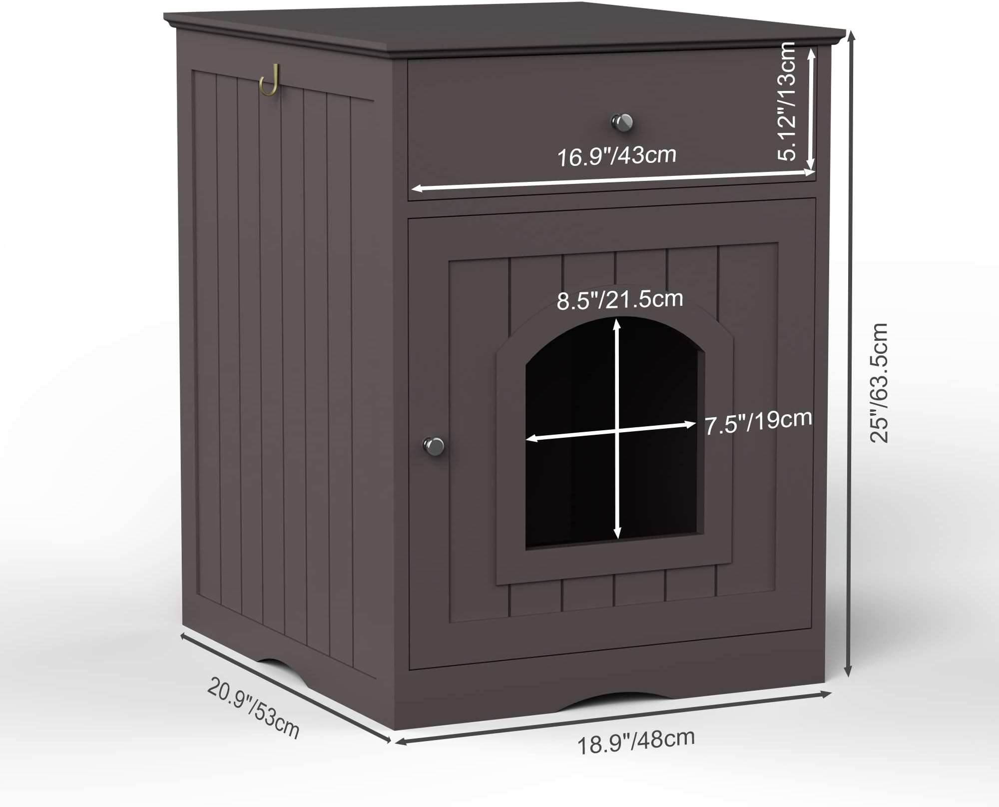 Cat Litter Box, Hidden Litter Box Furniture Cabinet with Drawer, Indoor Cat House Side Table, Kitty Puppy Litter Box