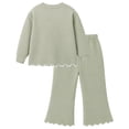 thumbnail image 5 of HILEELANG Girls 2 Piece Outfit Set, Bow Detail Long Sleeve Top & Flare Pants, Scallop Trim, Sage Green, Sizes 3-8 Years, 5 of 18