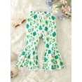thumbnail image 5 of Toddler Girls Spring Outfits Solid Color Long Sleeve Tops Letter Green Four-Leaf Clover Print Flare Pants Headband 3Pcs Set, 5 of 9