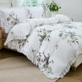 thumbnail image 2 of Move Over Gray Flower Duvet Cover Set King Ruffle Fringe Botanical Bedding Set Garden Floral Pattern Microfiber No Filling, 2 of 8