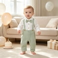 thumbnail image 2 of Enyan Baby Boy Clothes Set Infant Tuxedo Long Sleeve Gentleman Suit Outfits + Suspender Pants + Bowtie 0-18M(Light Green,9-12 Months), 2 of 5