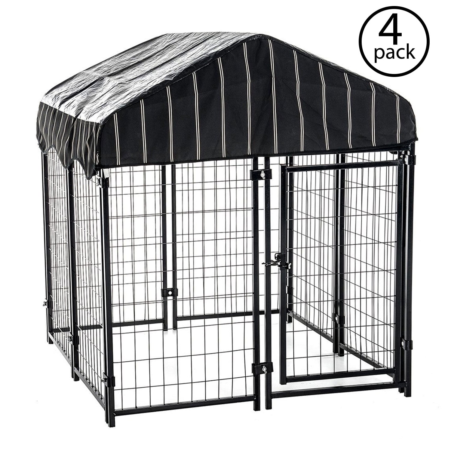 Lucky Dog SingleDoor Outdoor Welded Wire Pet Kennel with Cover, Black, 4'L x 4'W x 4.5'H, 4