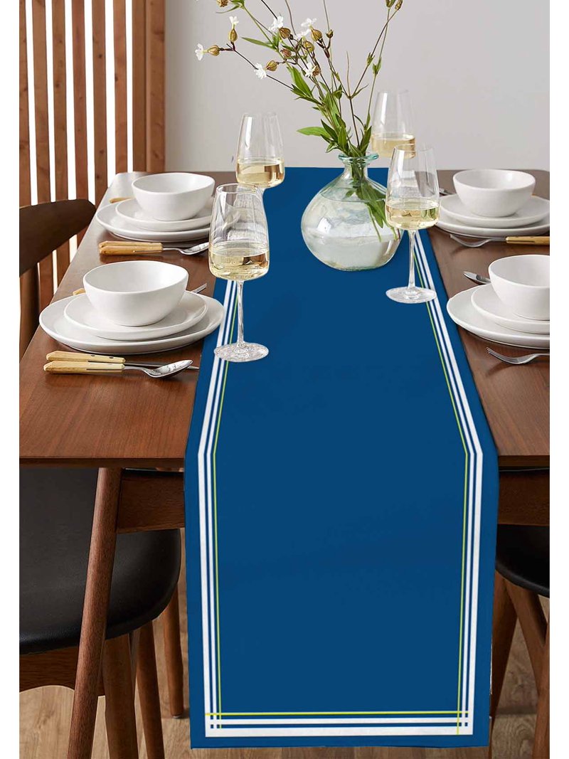 blue dresser scarf Table Runner 13 x 36 Inch Abstract Color Block White Lines Table Runners Non-Slip Heat Resistant Kitchen Dining Table Decor for women's prom gowns Groovy 70's Pattern Fall Size:48.5EU Floss and needle not