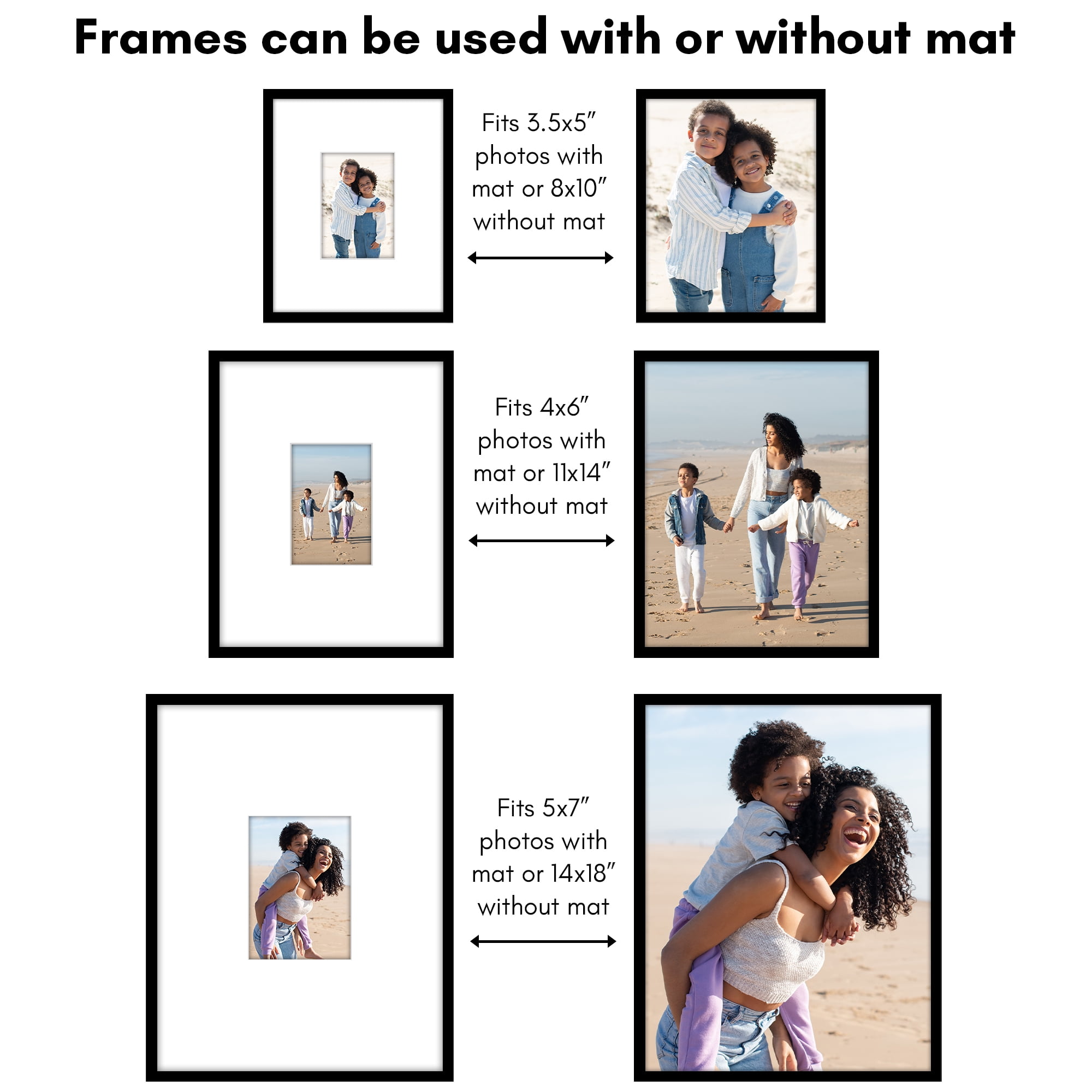 Americanflat Set of 3 Picture Frames Gallery Wall Frame 1 with 14x18 with 5x7 Mat 1 with 8x10 with 3.5x5 Mat 1 with 11x14 with 4x6 Mat - Black
