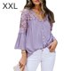thumbnail image 1 of Qarigey Camisa de mujer Blusa de encaje con cuello en V Camisa de color sólido V Botón de manga larga Top Prendas para la parte del cuerpo Violeta XXL, 1 of 6