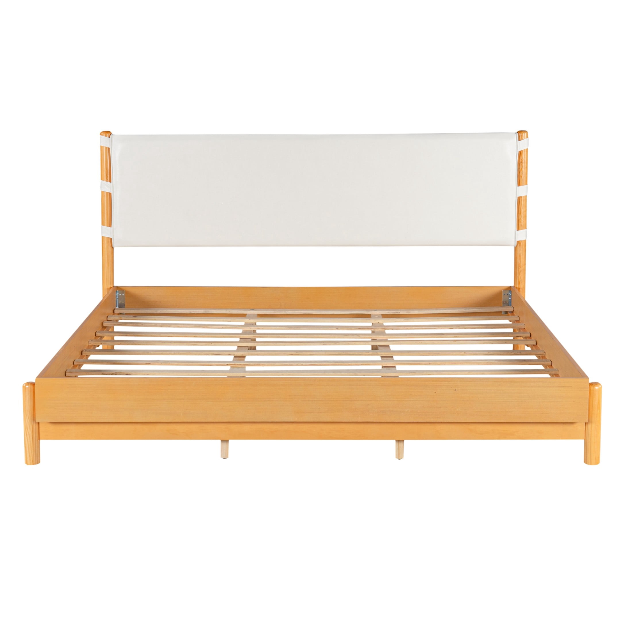 Christopher Knight Home King Modern Wood Platform Bed with PU Upholstered Headboard, Oak+Beige
