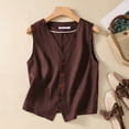 thumbnail image 2 of Women's Outerwear Vests Womens Cotton Linen Vest Casual Loose V Neck Sleeveless Vests Jacke XXL, 2 of 6