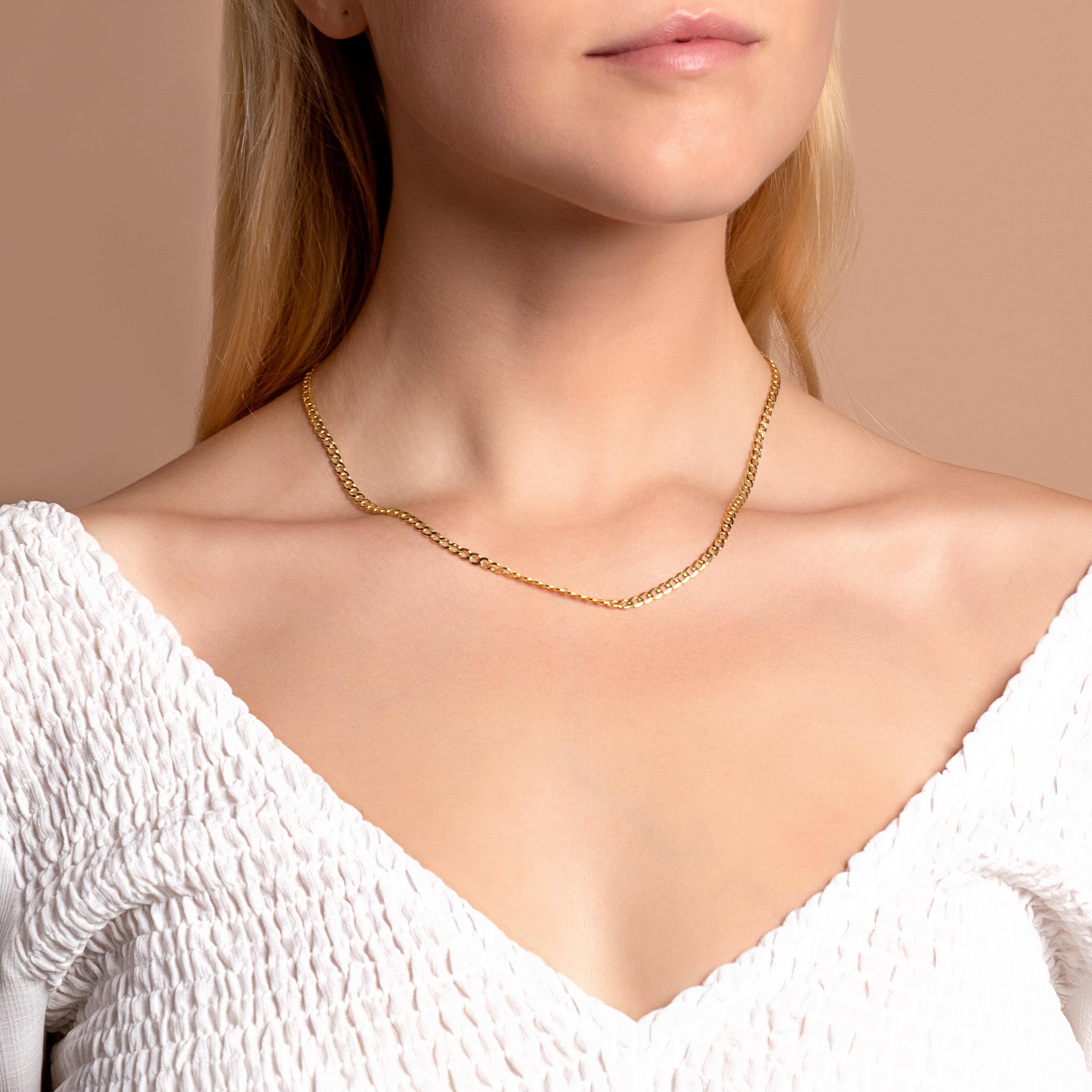 PORI JEWELERS 14K Yellow Gold 3.5MM Cuban/Curb Chain Necklace - Made In Italy
