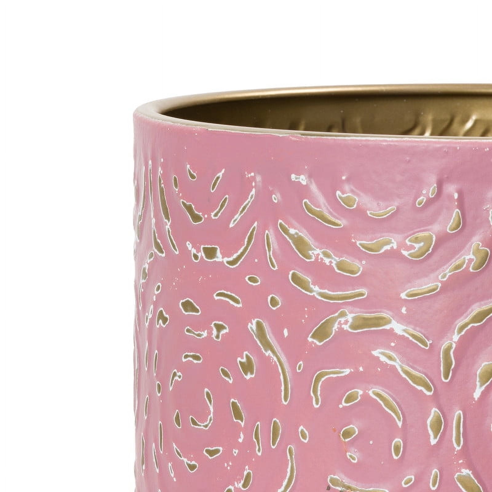 Floral Metal Waste Basket With Gold Base - Pink & Gold - 12"H x 10"W