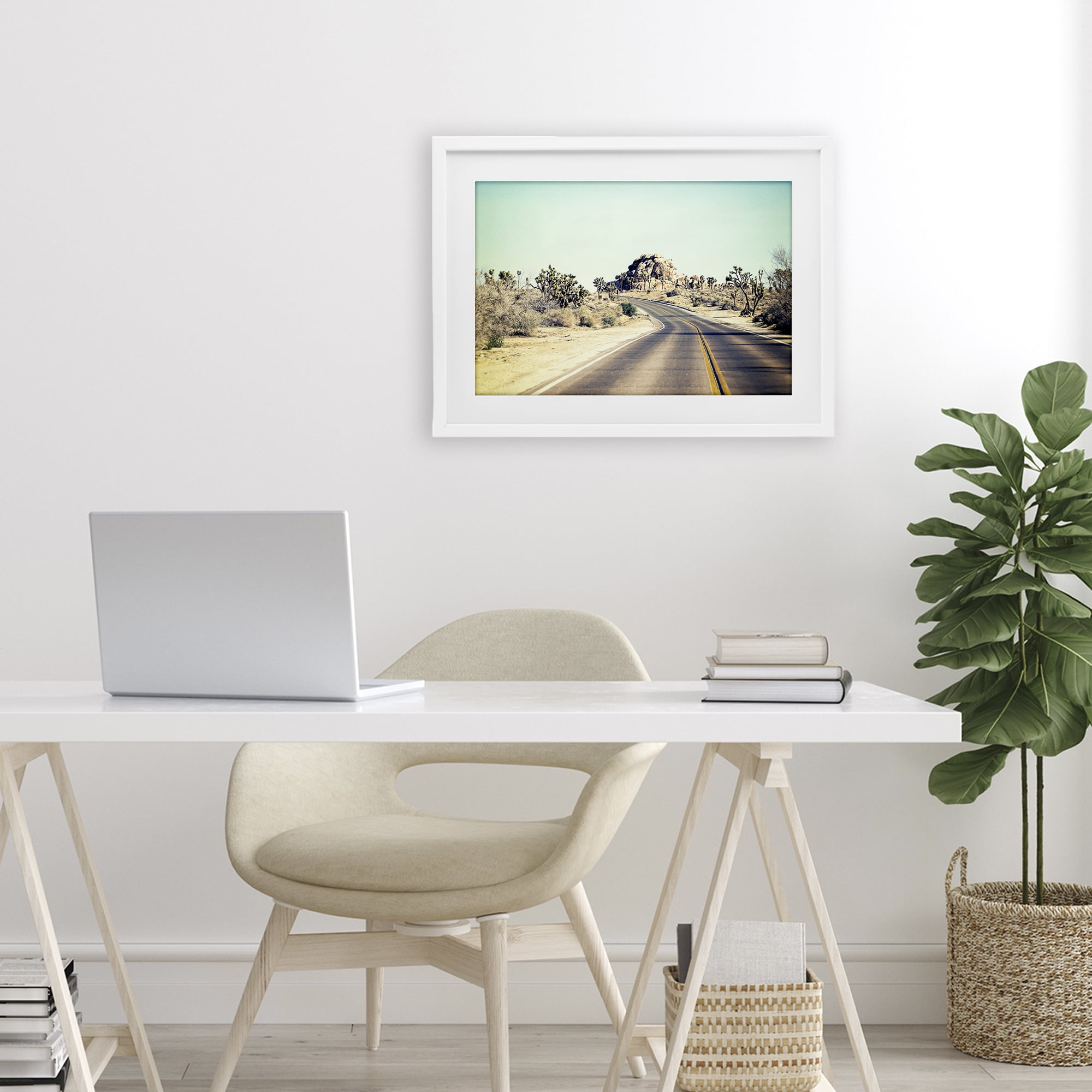 Road Trip Joshua Tree Park White Framed Print Under Glass, design by Joseph S Giacalone