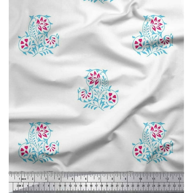 Soimoi Poly Georgette Fabric Leaves & Floral Block Printed Craft Fabric by The Yard 52 Inch Wide