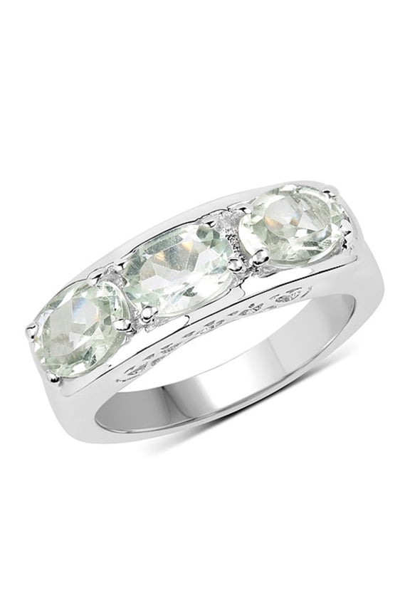 Genuine Oval Prasiolite (Green Amethyst) Ring in Sterling Silver - Size 6.00