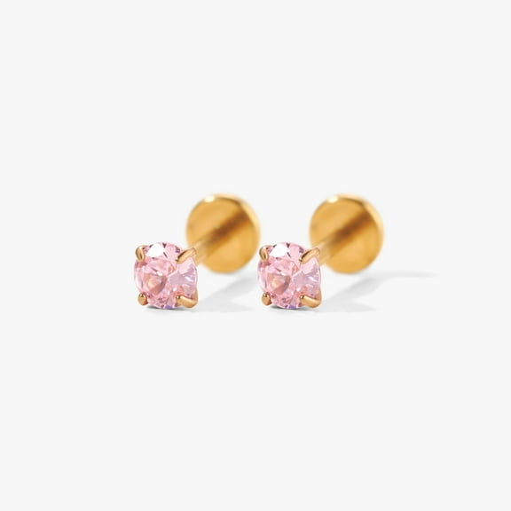 Tiny Twinkle Pink CZ Push Pin Stud Earrings