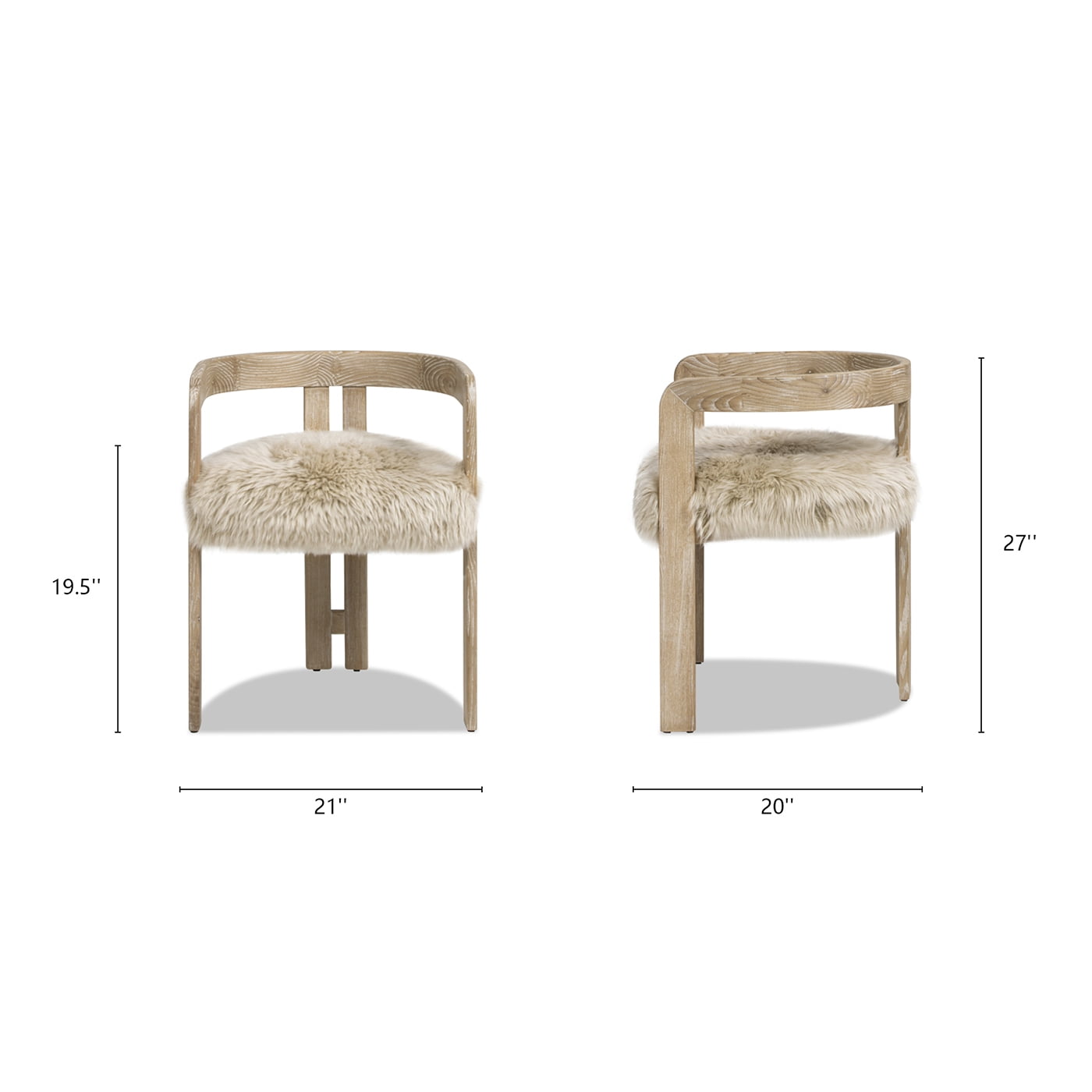 Millwick 21" Low Back Genuine Sheepskin Fur Dining Chair - Natural Blonde Fur