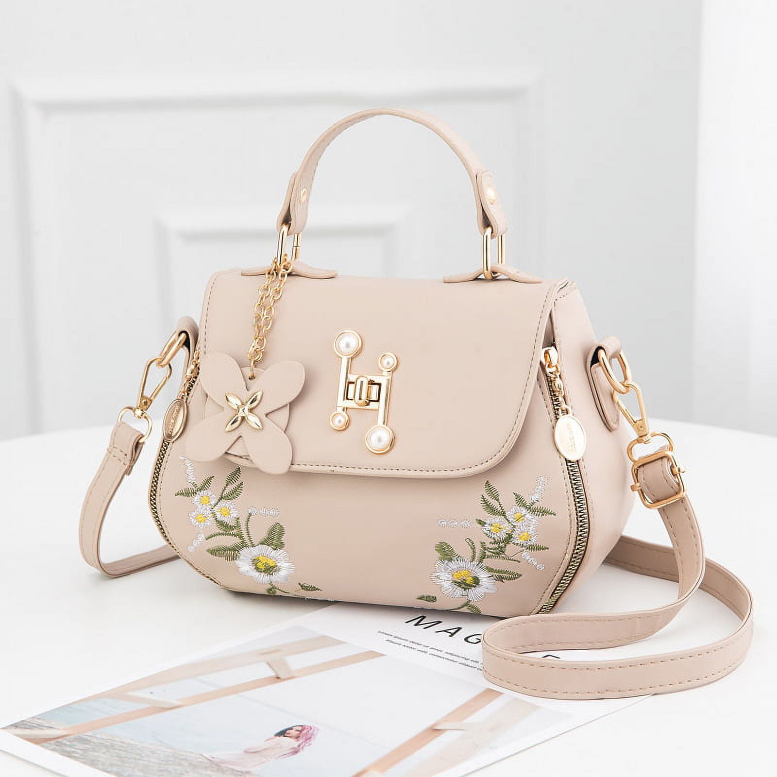 Women Satchel Bags Handle Shoulder Handbags and Purses Pockets Zipper Leather Crossbody Bags