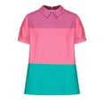 thumbnail image 5 of BRGZLK Womens Cotton Linen Top 2025 Summer Fashion Color Block Graphic Blouse Loose Casual Short Sleeve Lapel Tunic Pink XXL, 5 of 5