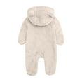 thumbnail image 3 of dazeni Newborn Baby Fleece Outfit Cozy Fuzzy Fleece Onesie Cute Teddy Bear Hooded Jumpsuit Solid Winter Romper Snowsuit Beige 9 Months, 3 of 4