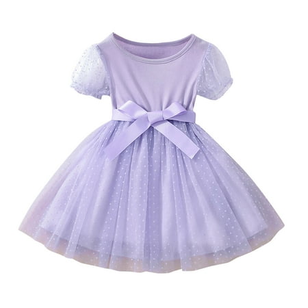 

GWAABD Girls Summer Dresses Purple Polyester Kids toddler Baby Girls Tutu Dress Short Bubble Sleeve Tulle Party Princess Dress Princess Pageant Dress 120