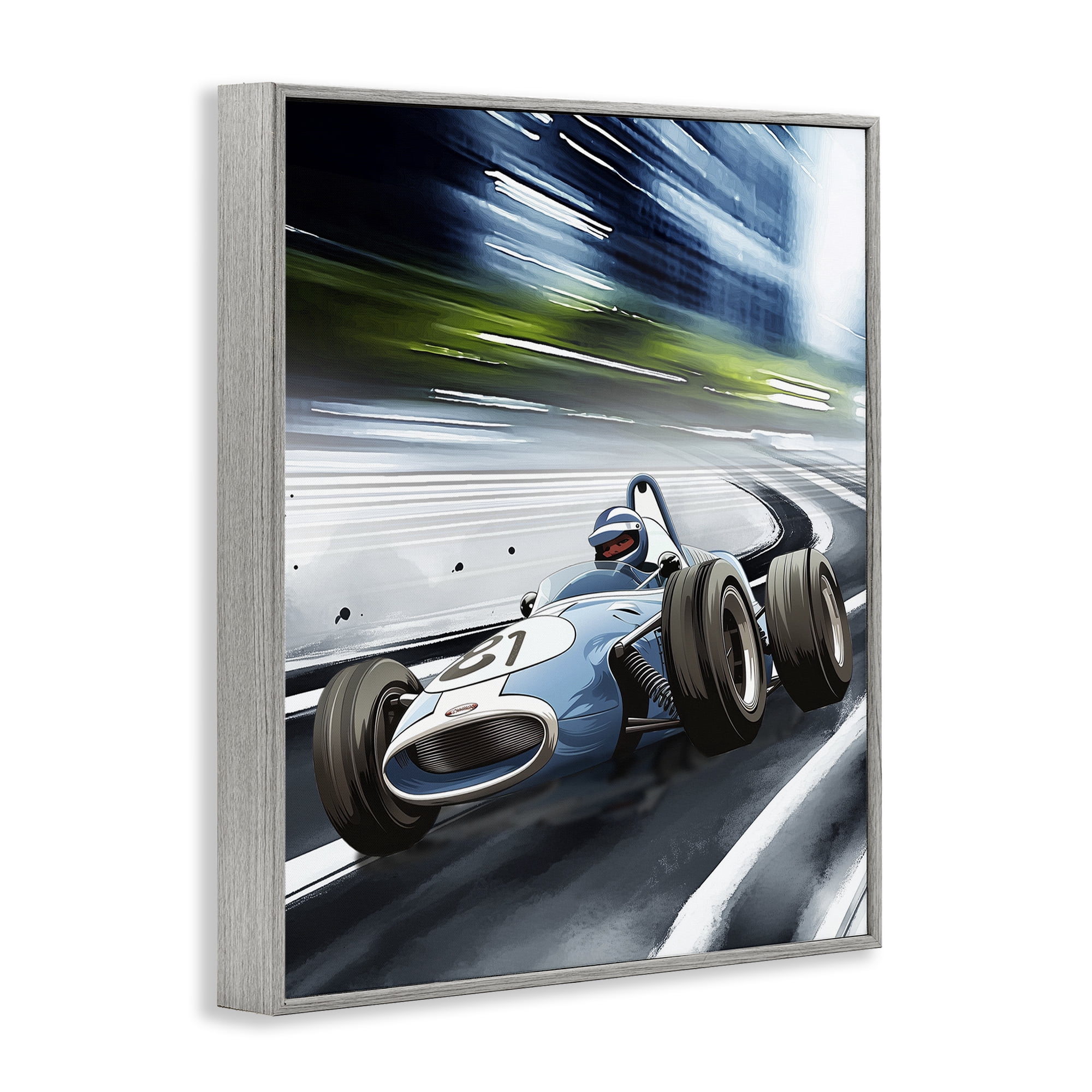 Stupell Industries Speeding Racecar Driver Gray Framed Giclee Art, design by Christine Simpson Art