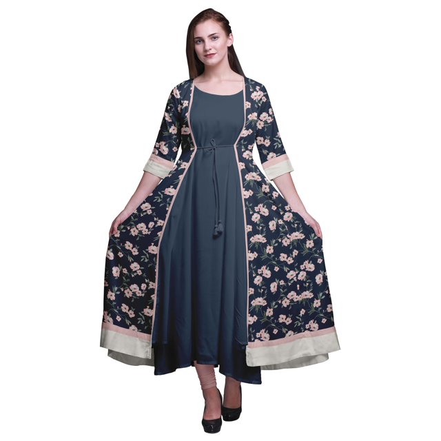 Bimba Robe Anarkali Imprimée pour Femmes Kurti Longue Évasée Style Chic Kurta Ethnique
