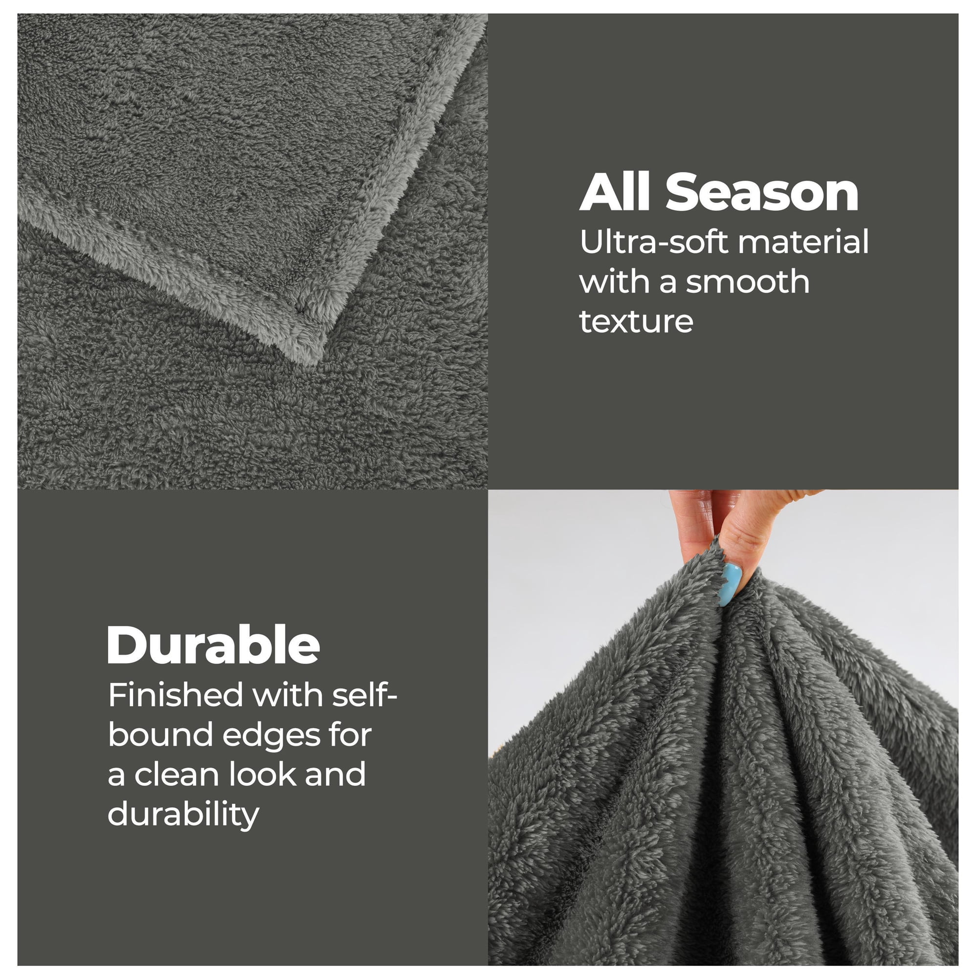 Premium 100% Micro-Polyester Fleece Blanket, Ultra-Plush , Soft, Breathable, All-Season, Perfect for Bed or Couch, Blanket Set , King, Charcoal by Blue Nile Mills