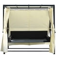 thumbnail image 4 of Outdoor Patio Swing Bed Black Metal Swing Daybed with Adjustable Curtains and Beige Cushions, 4 of 9