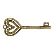 10 Pcs 2-3/4" antique hollow metal keys with a double heart shaped end. Wholesale priced metal keys that are perfect for craft projects.