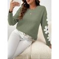 thumbnail image 5 of Ladies floral pattern round neck elegant long-sleeved off-shoulder pullover sweater, 5 of 6