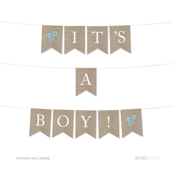 It's A Boy! Burlap Baby Shower Pennant Party Banner