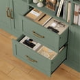 thumbnail image 5 of Hiphuta 71" Tall Triple Row 4-Tier Bookcase with 12 Open Cubes, 59" Wide Extra Large Display Bookshelf with 4 Doors and 2 Drawers, for Office Living Room, Green, 5 of 9