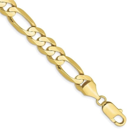 Primal Gold 10 Karat Yellow Gold 8.75mm Light Concave Figaro Chain Anklet