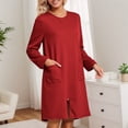 thumbnail image 6 of DHFJKG Nightgowns For Women Long Sleeve Comfortable Loungewear Home Relaxation Midi Dress Front Zipper Crewneck Loose Fit Tunic With Pockets Trendy Sleepwear, 6 of 7
