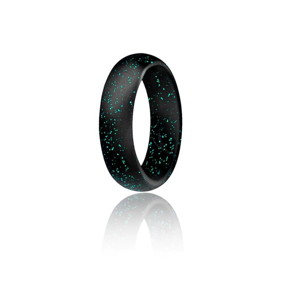Alianza de boda de silicona - Estilo cúpula - Negro con turquesa brillante de ROQ para mujer - Anillo de 7 mm