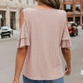 thumbnail image 3 of vdgthytj Womens Cold Shoulder Tops Summer Eyelet Hollow out V Neck Short Sleeve Shirts Trendy Going out Tunic Blouses, 3 of 5