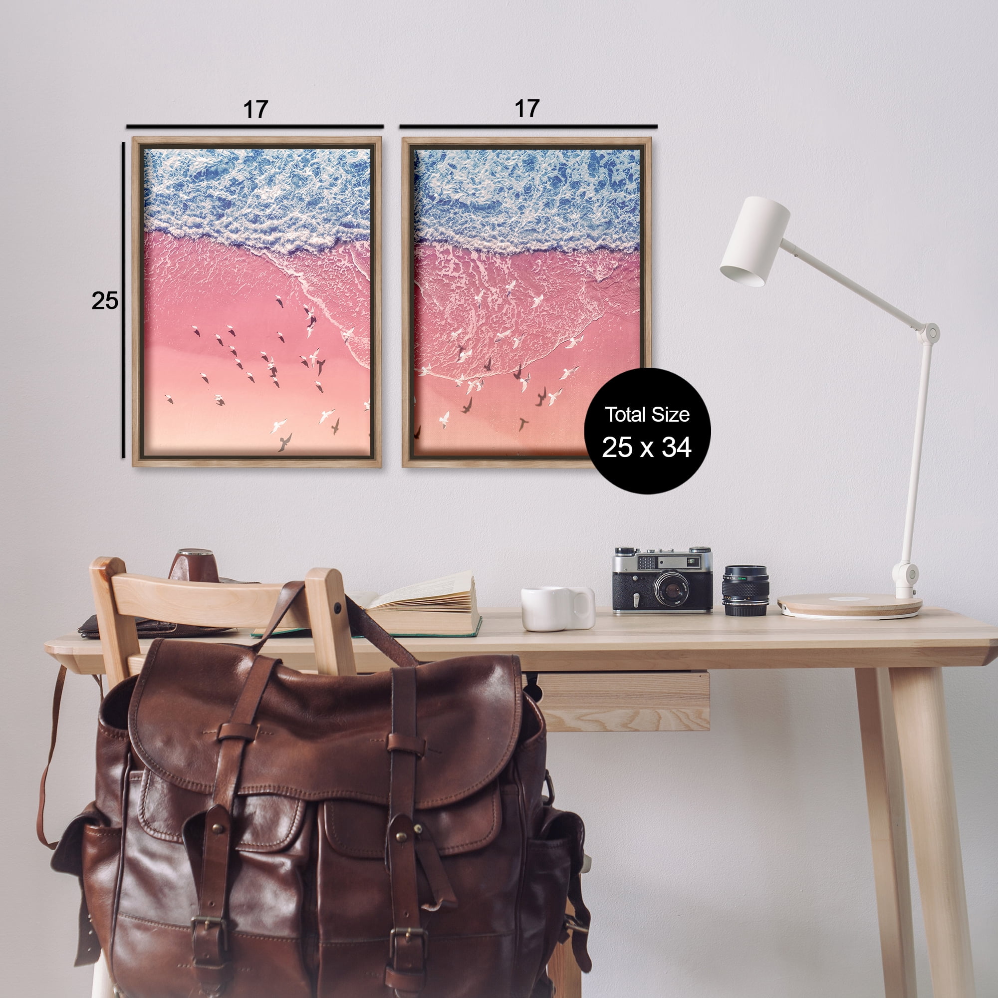 Stupell Industries Minimalist Aerial Beach Nautical & Beach Photography Brown Floater Framed Canvas Art Print Wall Art, 17 x 25, Set of 2