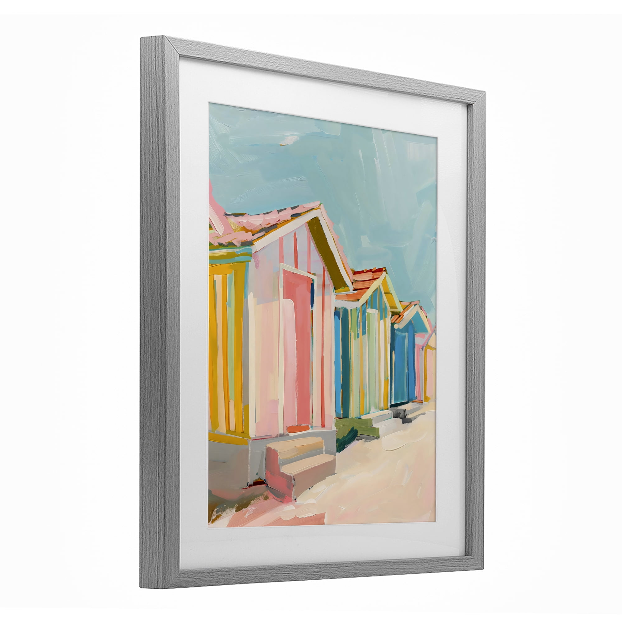 Stupell Industries Striped Beach Bungalows Gray Framed Print Under Glass, design by The Prints Vibe