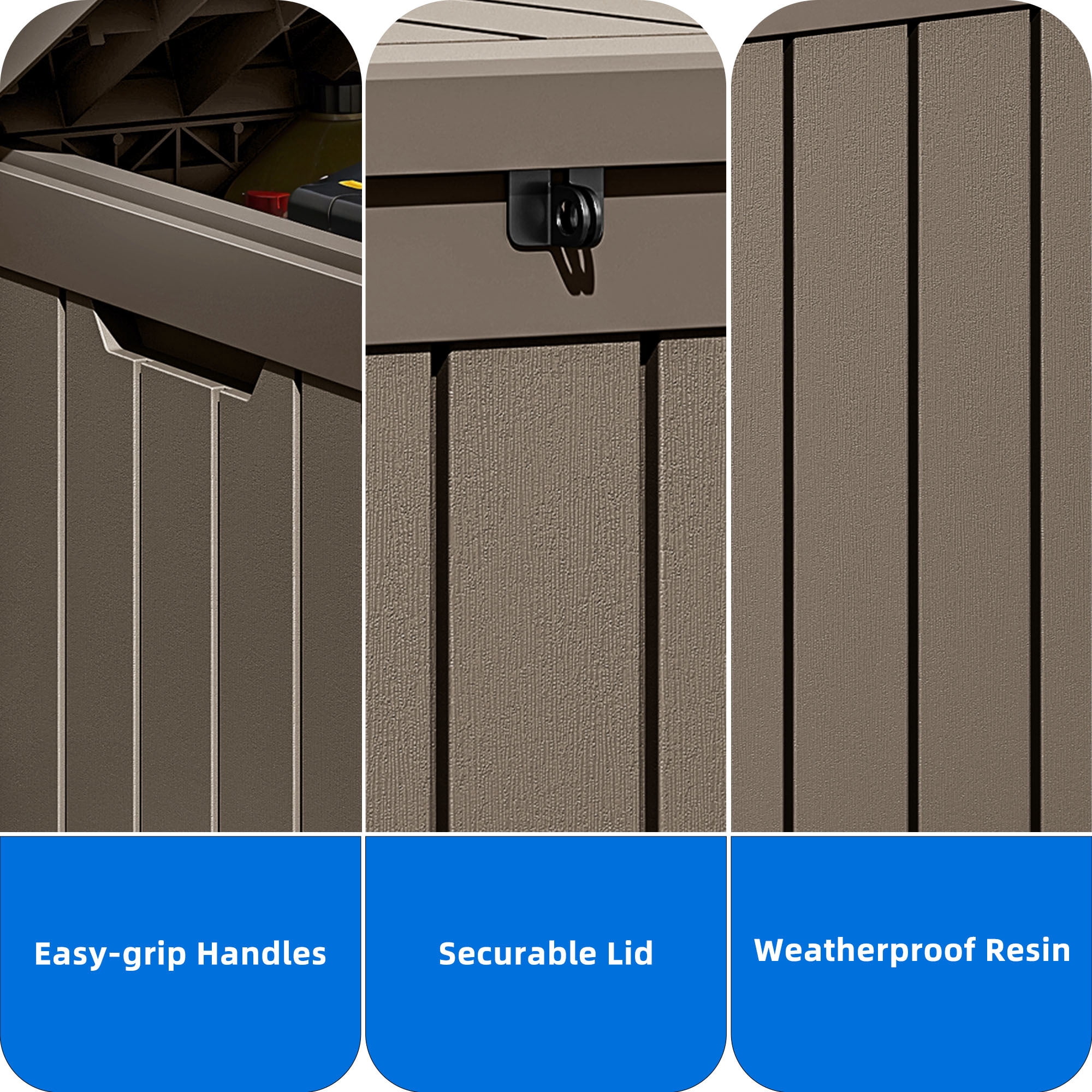 Dextrus 51 Gallon Weatherproof Resin Deck Box, Lockable Outdoor Storage Container, Multi-Purpose Patio Storage Bin for Package Delivery, Garden Tools, Pool Accessories and Outdoor Cushions, Taupe