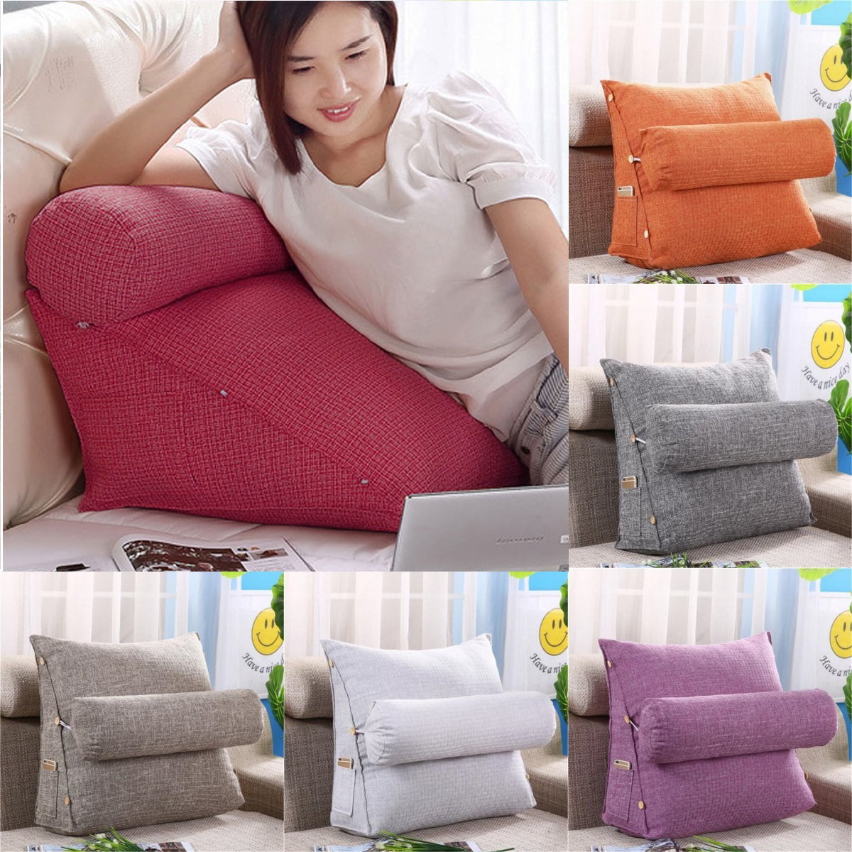 Large Adjustable Back Wedge Cushion Pillow 24x20x8inch Sofa Bed Office Chair Rest Cushion Neck