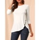 thumbnail image 5 of INSPIRAR CHIC Blusas de Mujer Cuello Redondo de Manga 3/4 con Botones Decorativos y Dobladillo Irregular Estilo Casual 2XL Blanco, 5 of 7