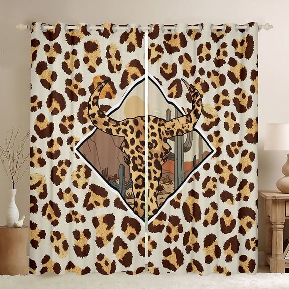 Homewish Cheetah Leopard Print Black Out Curtains for Teen, Vintage Western Fashion Curtains Pack of 2 (42x63 Each), Cow Skeleton Bedroom Curtains, Blackout Curtains Room Decor