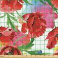 thumbnail image 2 of Ambesonne Floral Fabric by the Yard Upholstery, Colorful Flower Garden Poppy, 3 Yards, Vermilion Green Pink, 2 of 5